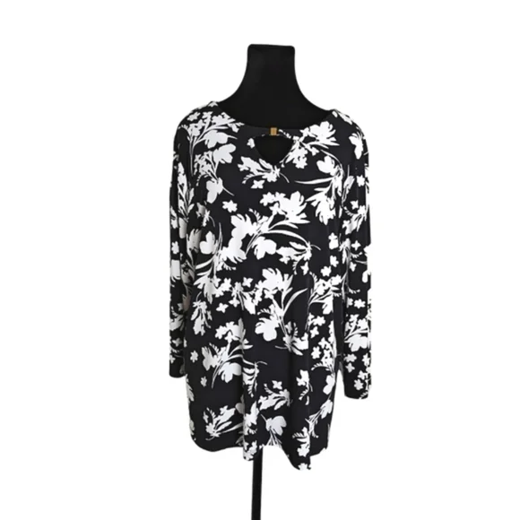 Liz Claiborne Floral 3 qtr. length Sleeved Blouse black and white Size 1X - Picture 1 of 10